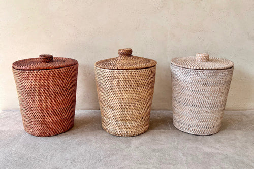Liem Rattan-Korb – Handgefertigt, Rund, in verschiedenen Farben, mit/ohne Deckel